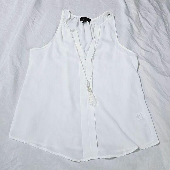 Lumiere Womens Blouse White Size Medium 100% Polyester Pullover Sleeveless Deep - Picture 9 of 12